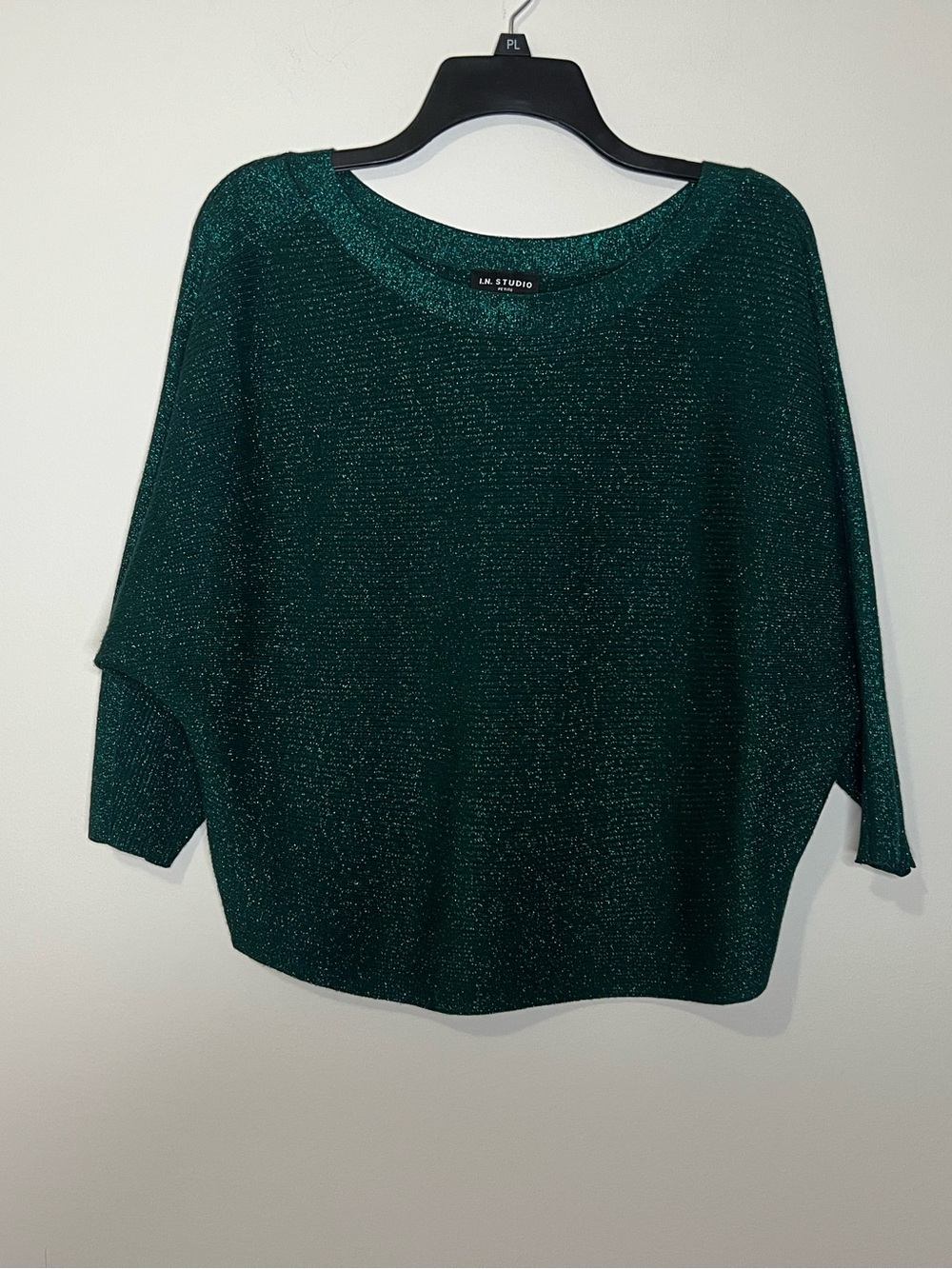 I.N. Studio Metallic Forest Green Boat Neck Sweater